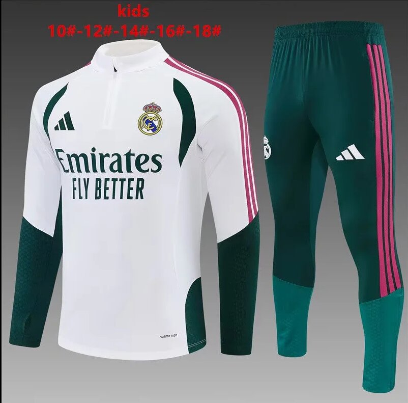 Kids Real Madrid 26/27 Tracksuit - White/Dark Green